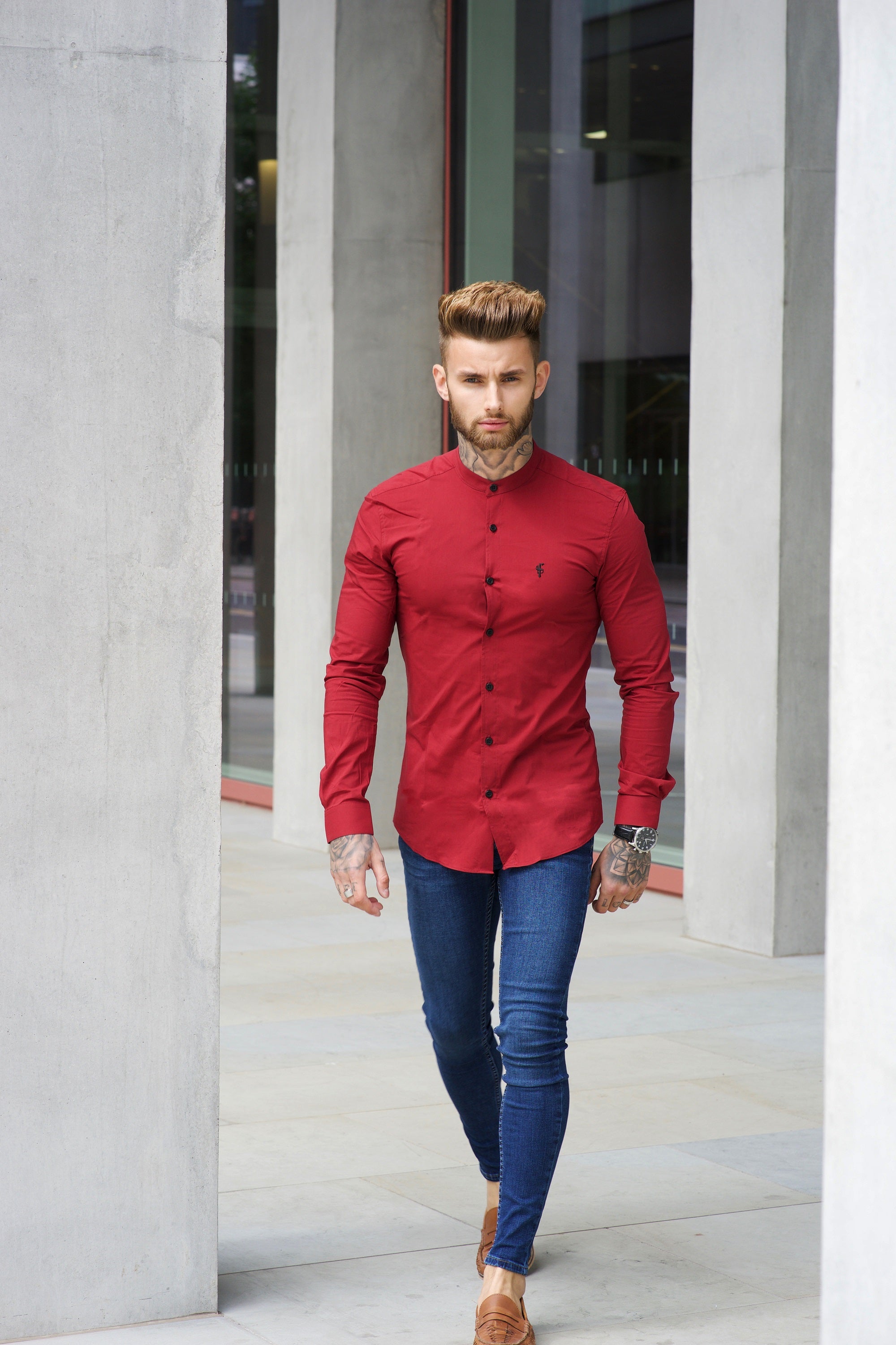 Super Slim Stretch Classic Oxblood Grandad Collar - FS294