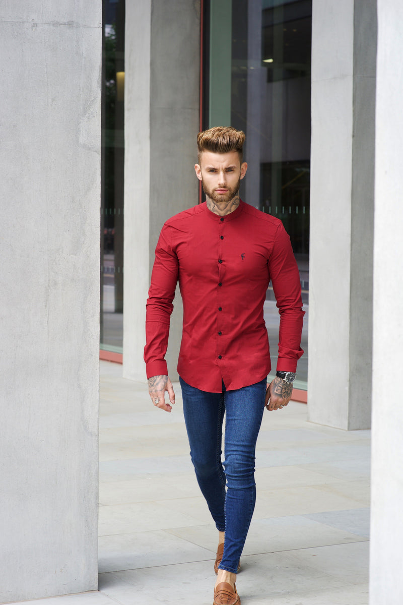 Father Sons Super Slim Stretch Classic Oxblood Grandad Collar - FS294