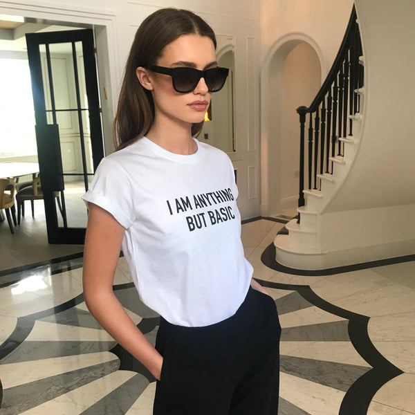 'I'M ANYTHING BUT BASIC' - CT098 WHITE SLOGAN T-SHIRT