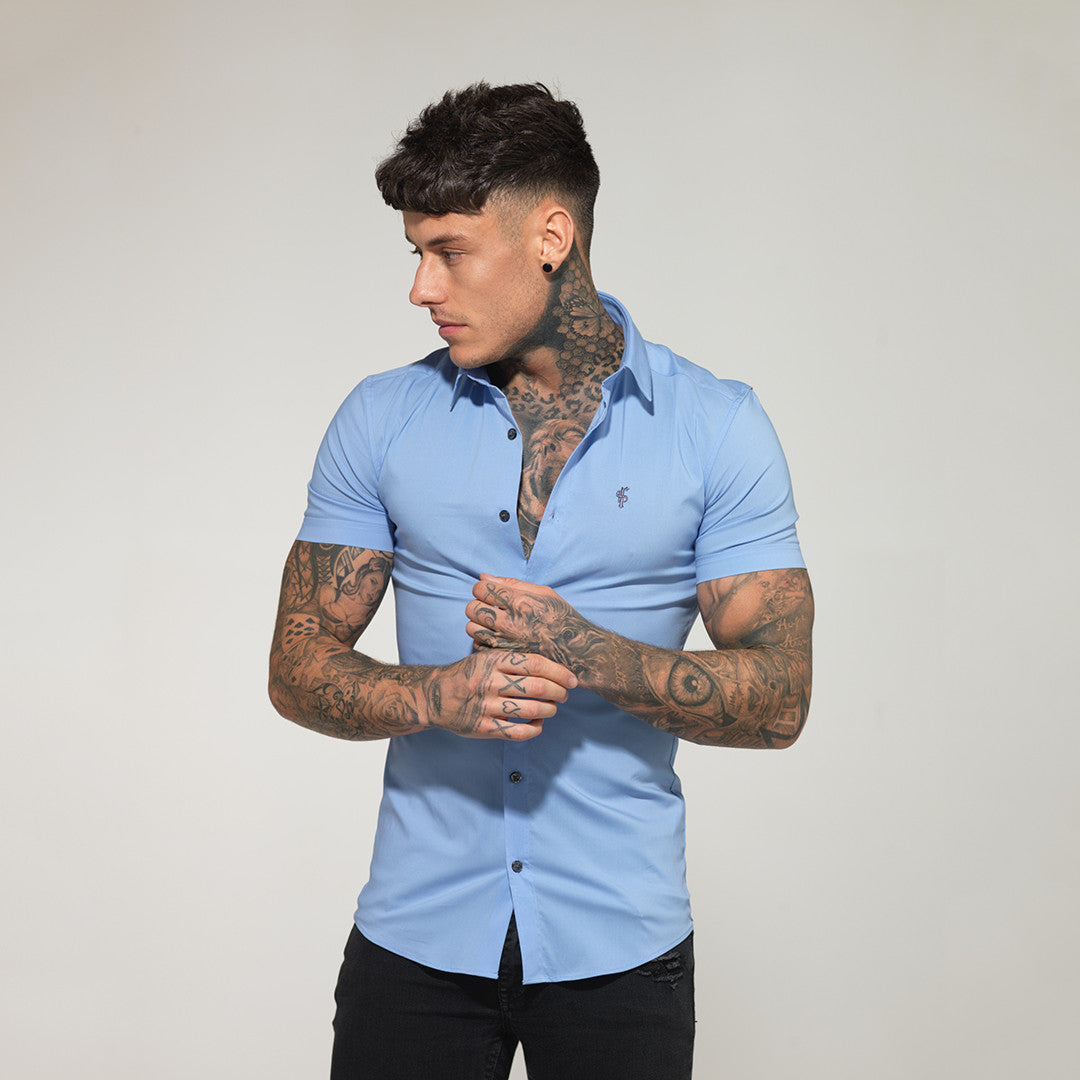Super Slim Stretch Classic Light Blue Short Sleeve - FS179