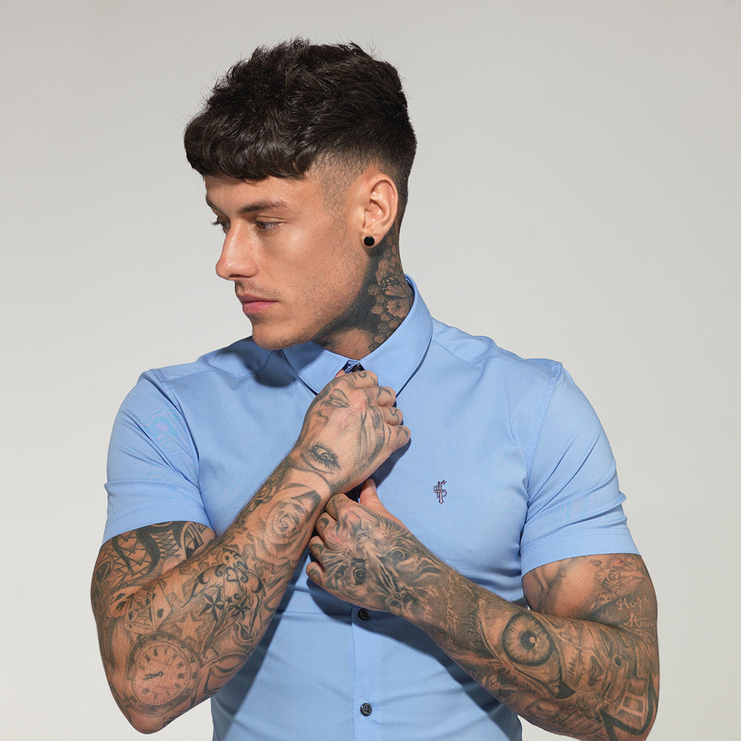 Super Slim Stretch Classic Light Blue Short Sleeve - FS179