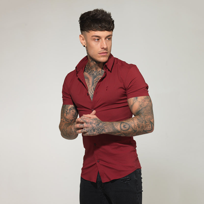 Father Sons Super Slim Stretch Classic Oxblood Red Short Sleeve - FS180