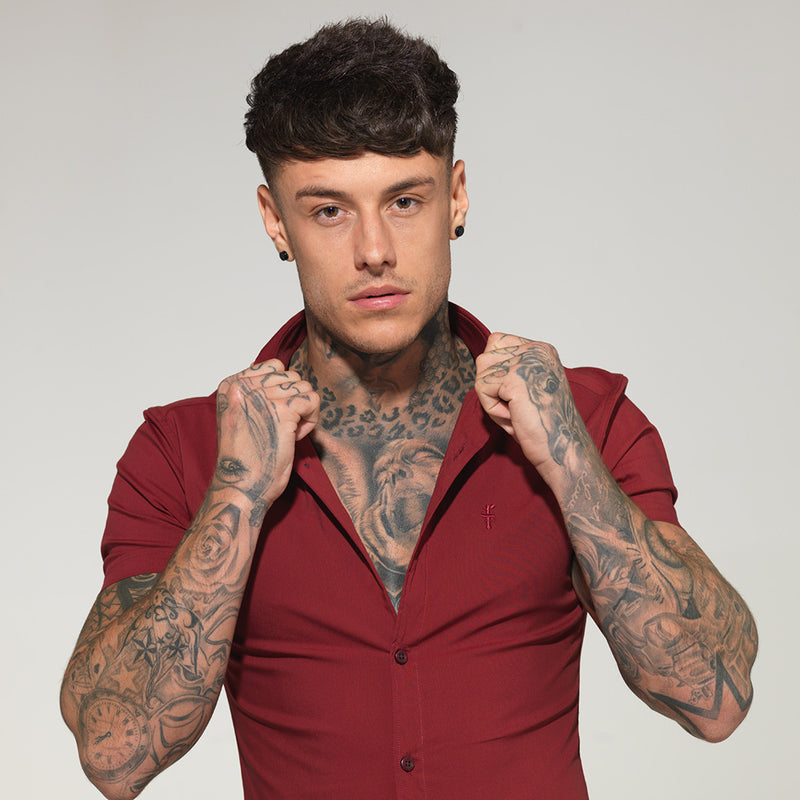 Father Sons Super Slim Stretch Classic Oxblood Red Short Sleeve - FS180