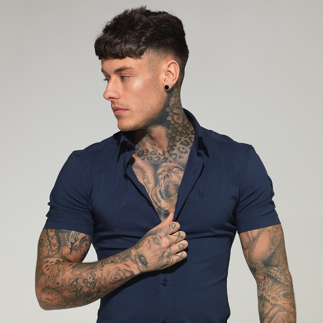 Super Slim Stretch Classic Navy Short Sleeve - FS181