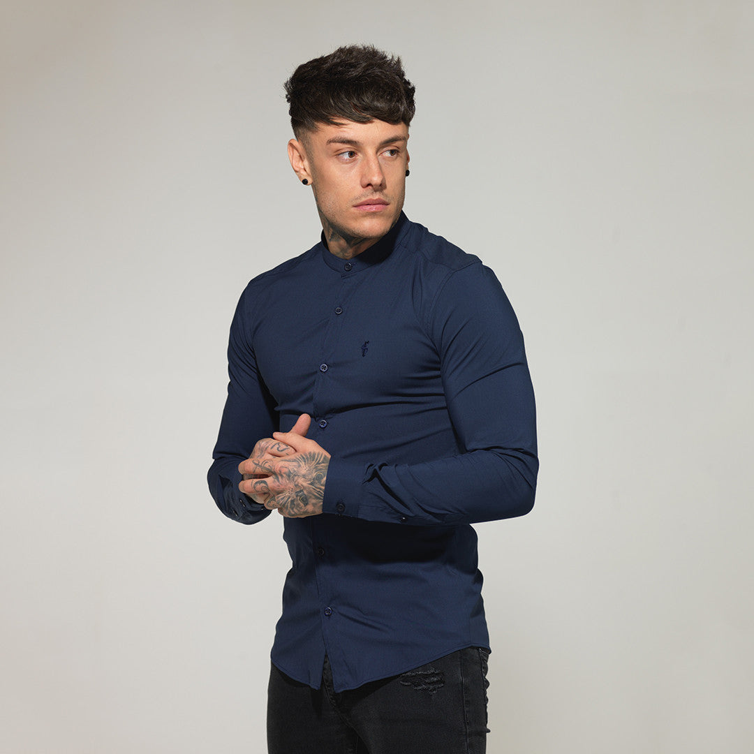 Super Slim Stretch Classic Navy Grandad Collar - FS183