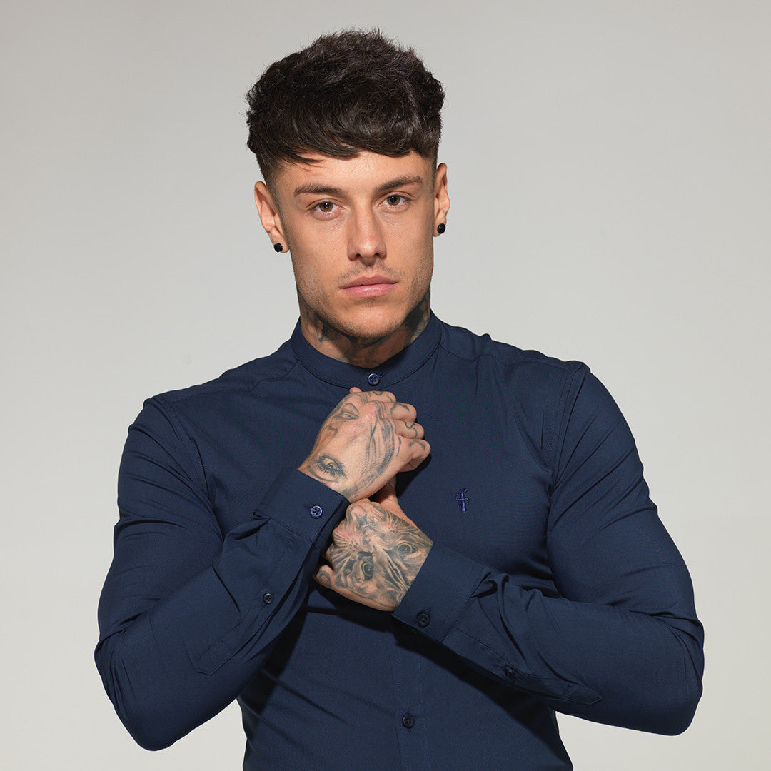 Super Slim Stretch Classic Navy Grandad Collar - FS183