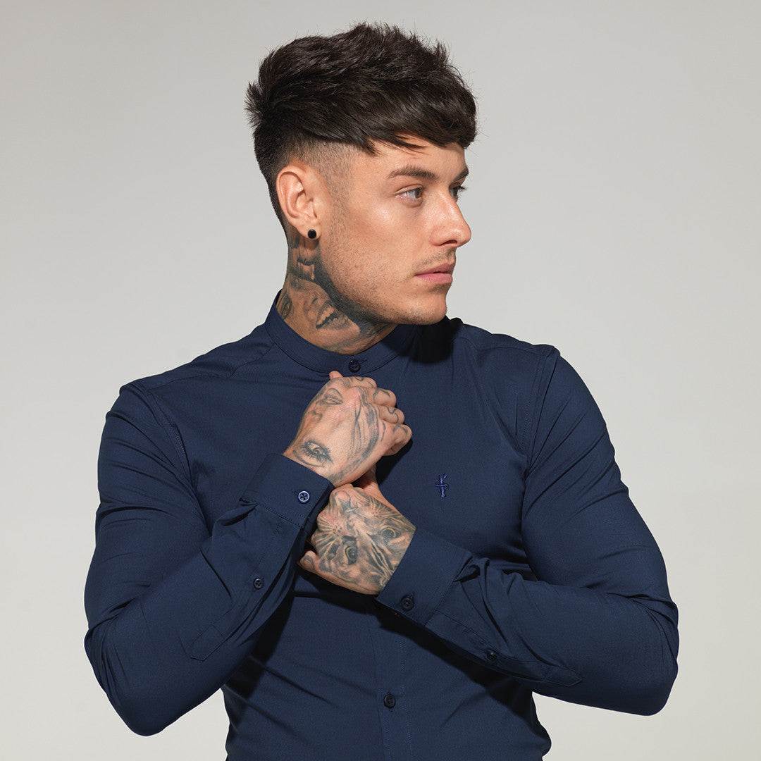 Super Slim Stretch Classic Navy Grandad Collar - FS183