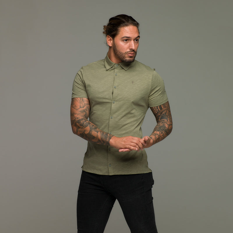 Father Sons Super Slim Khaki Jersey Short Sleeve - FSH014 (LAST CHANCE)