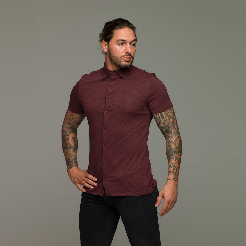 Father Sons Super Slim Burgundy Jersey Short Sleeve - FSH016 (LAST CHANCE)