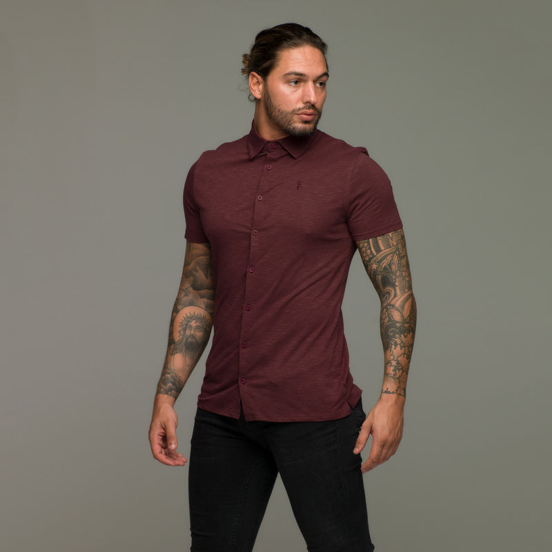 Father Sons Super Slim Burgundy Jersey Short Sleeve - FSH016 (LAST CHANCE)