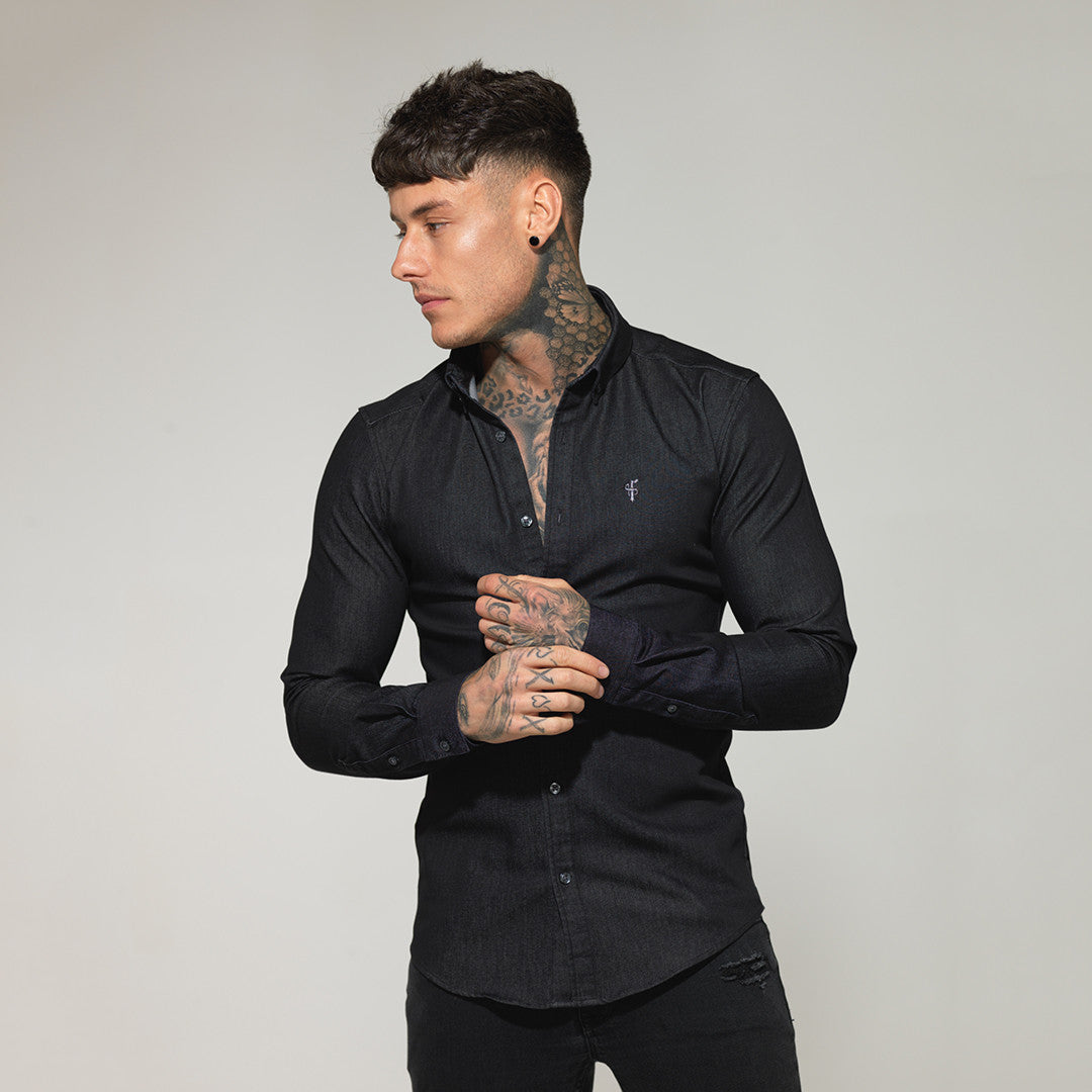 Super Slim Stretch Charcoal Black Denim Long Sleeve - FS168