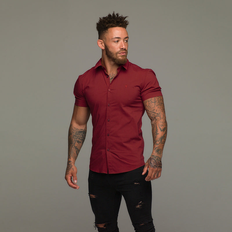 Father Sons Super Slim Stretch Classic Oxblood Red Short Sleeve - FS180