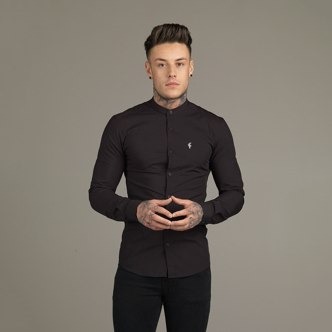 Super Slim Stretch Classic Black Grandad Collar - FS171