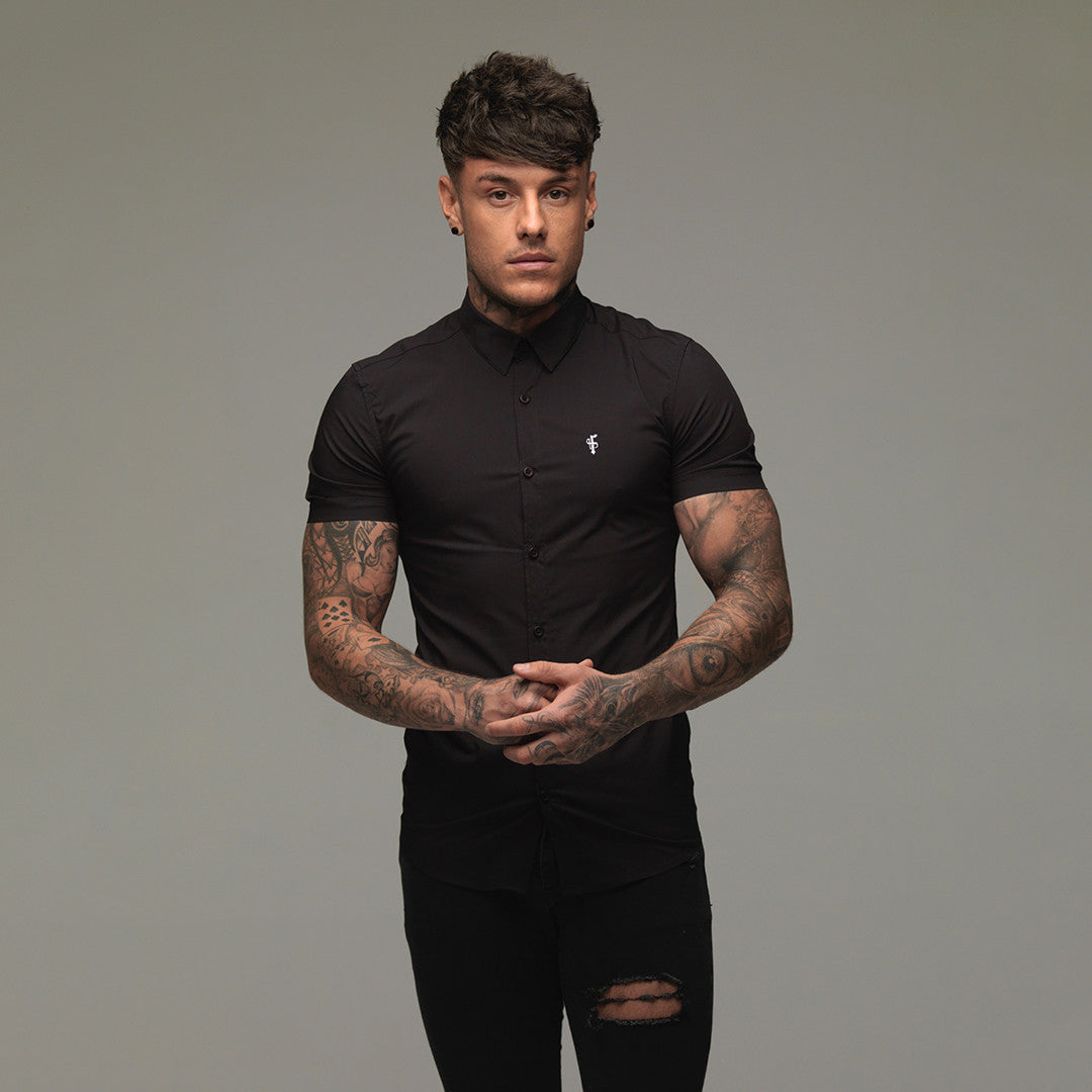 Super Slim Stretch Classic Black Short Sleeve - FS127