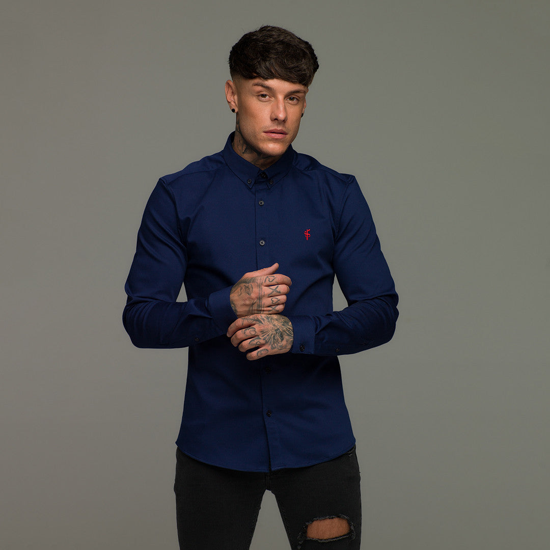 Super Slim Stretch Navy Denim Long Sleeve (Red Emblem) - FS207