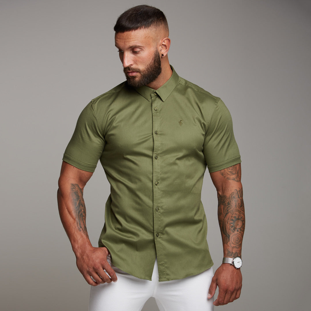 Super Slim Luxe Ultra Stretch Classic Khaki Short Sleeve -  FS338