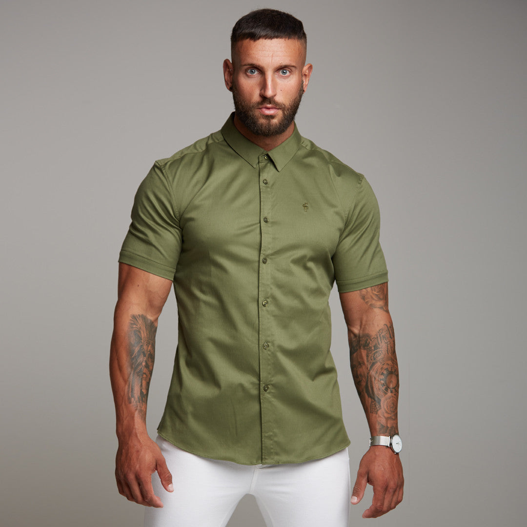 Super Slim Luxe Ultra Stretch Classic Khaki Short Sleeve -  FS338