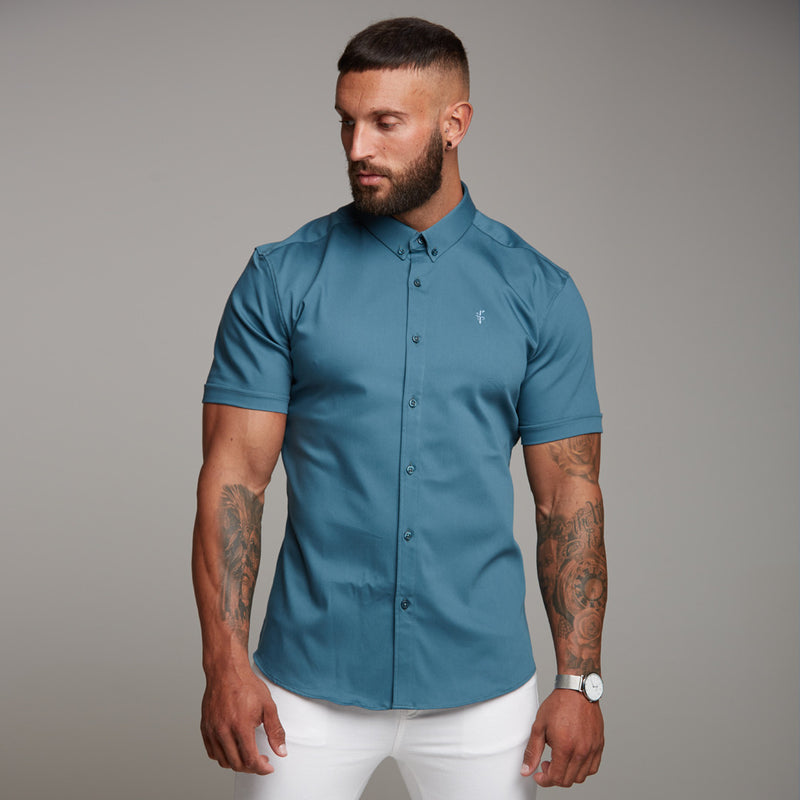 Father Sons Super Slim Stretch Teal Denim Short Sleeve - FS328