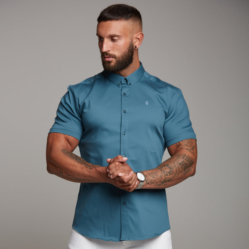 Father Sons Super Slim Stretch Teal Denim Short Sleeve - FS328