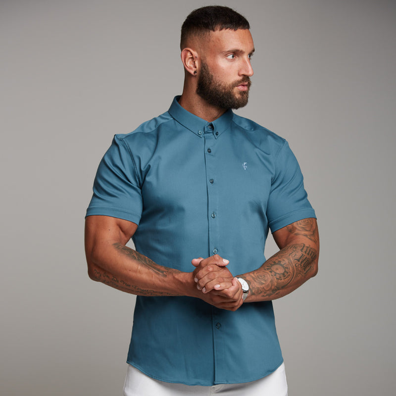 Father Sons Super Slim Stretch Teal Denim Short Sleeve - FS328