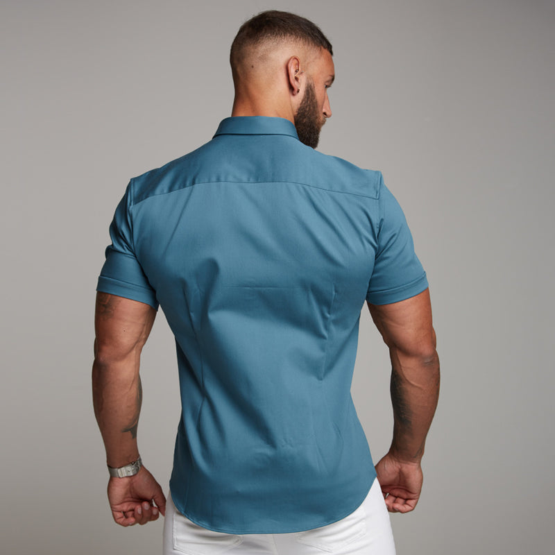 Father Sons Super Slim Stretch Teal Denim Short Sleeve - FS328