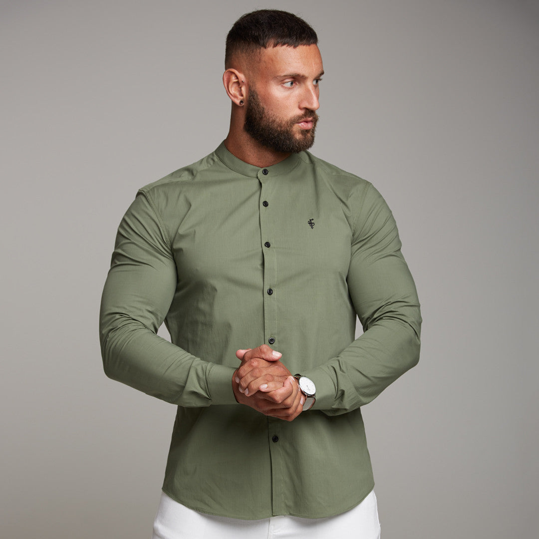 Super Slim Stretch Classic Khaki Grandad Collar - FS296