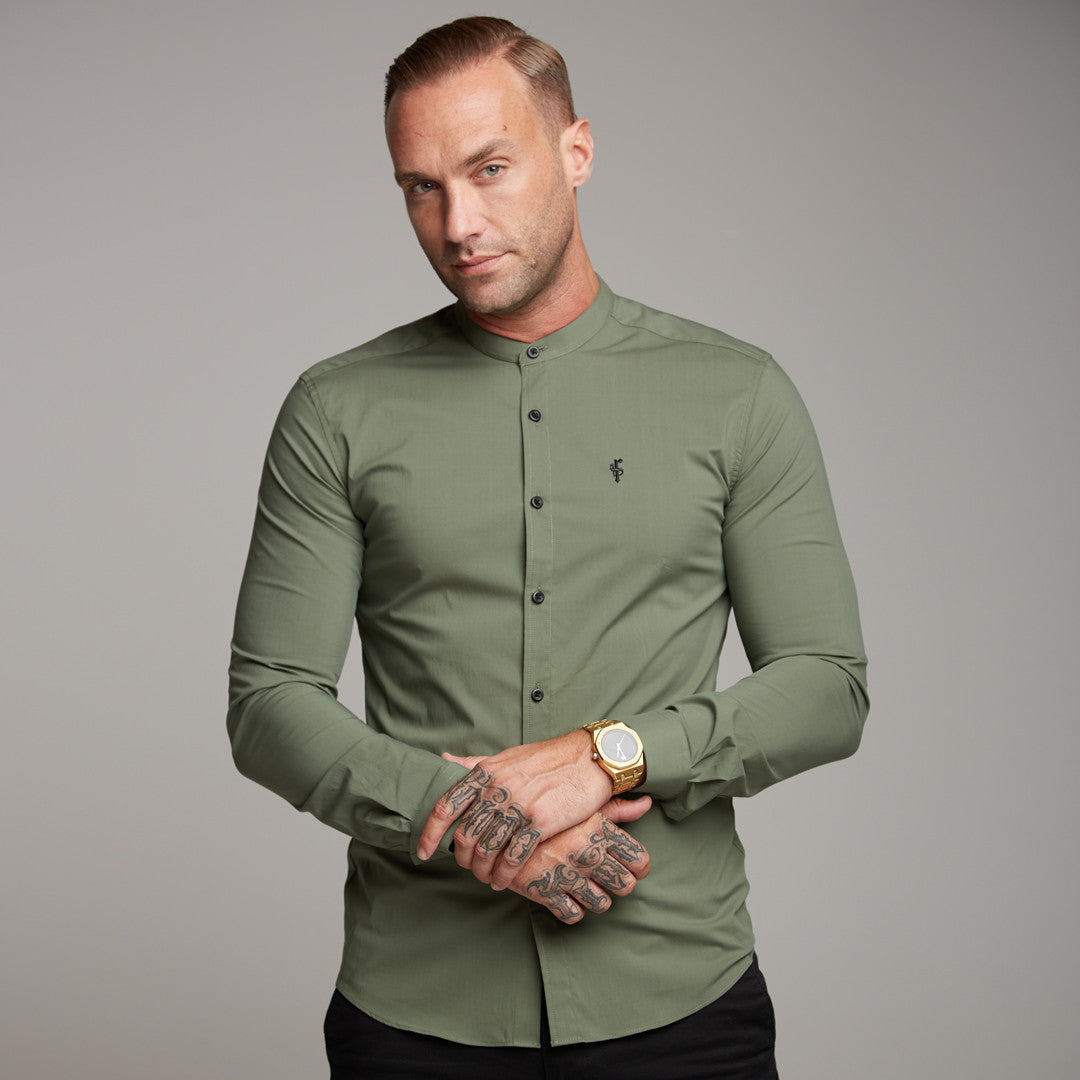 Super Slim Stretch Classic Khaki Grandad Collar - FS296