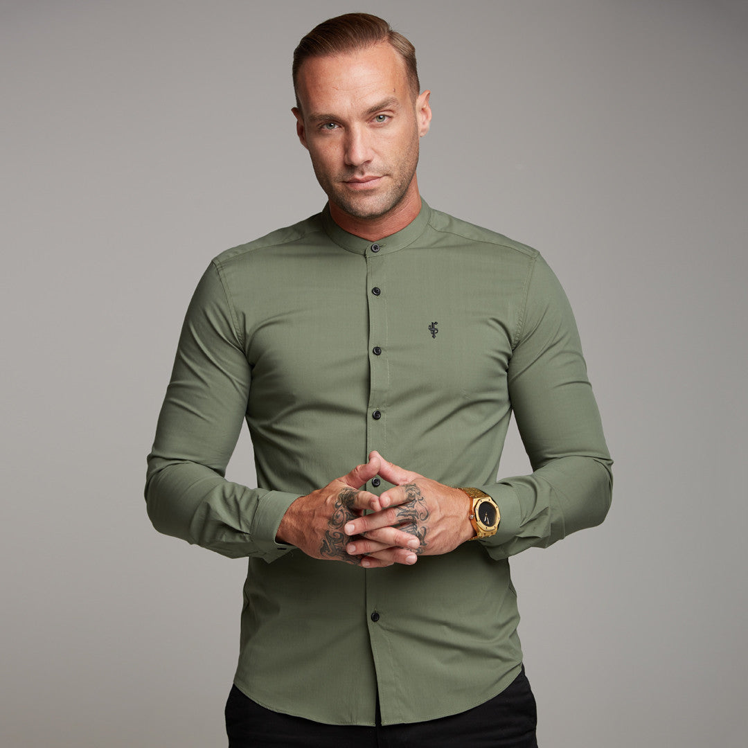 Super Slim Stretch Classic Khaki Grandad Collar - FS296
