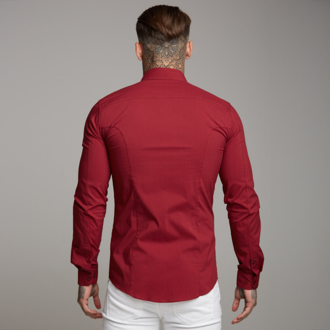 Super Slim Stretch Classic Oxblood Panel Shirt (Grey embroidery) - FS318