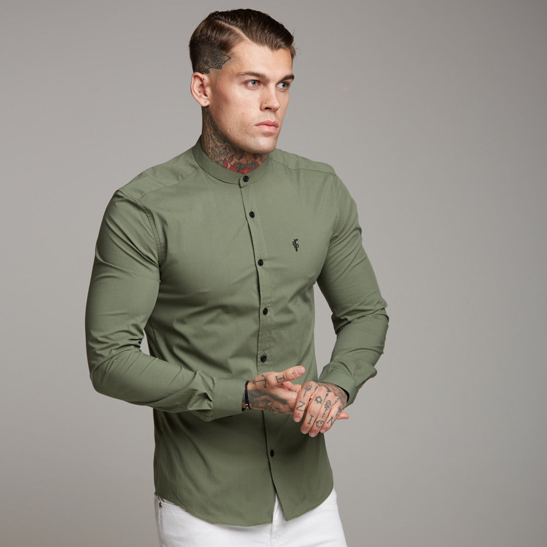 Super Slim Stretch Classic Khaki Grandad Collar - FS296
