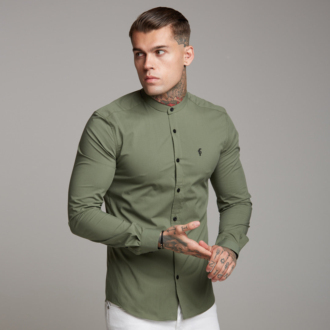 Super Slim Stretch Classic Khaki Grandad Collar - FS296