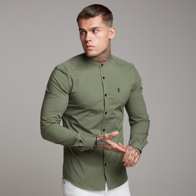 Father Sons Super Slim Stretch Classic Khaki Grandad Collar - FS296