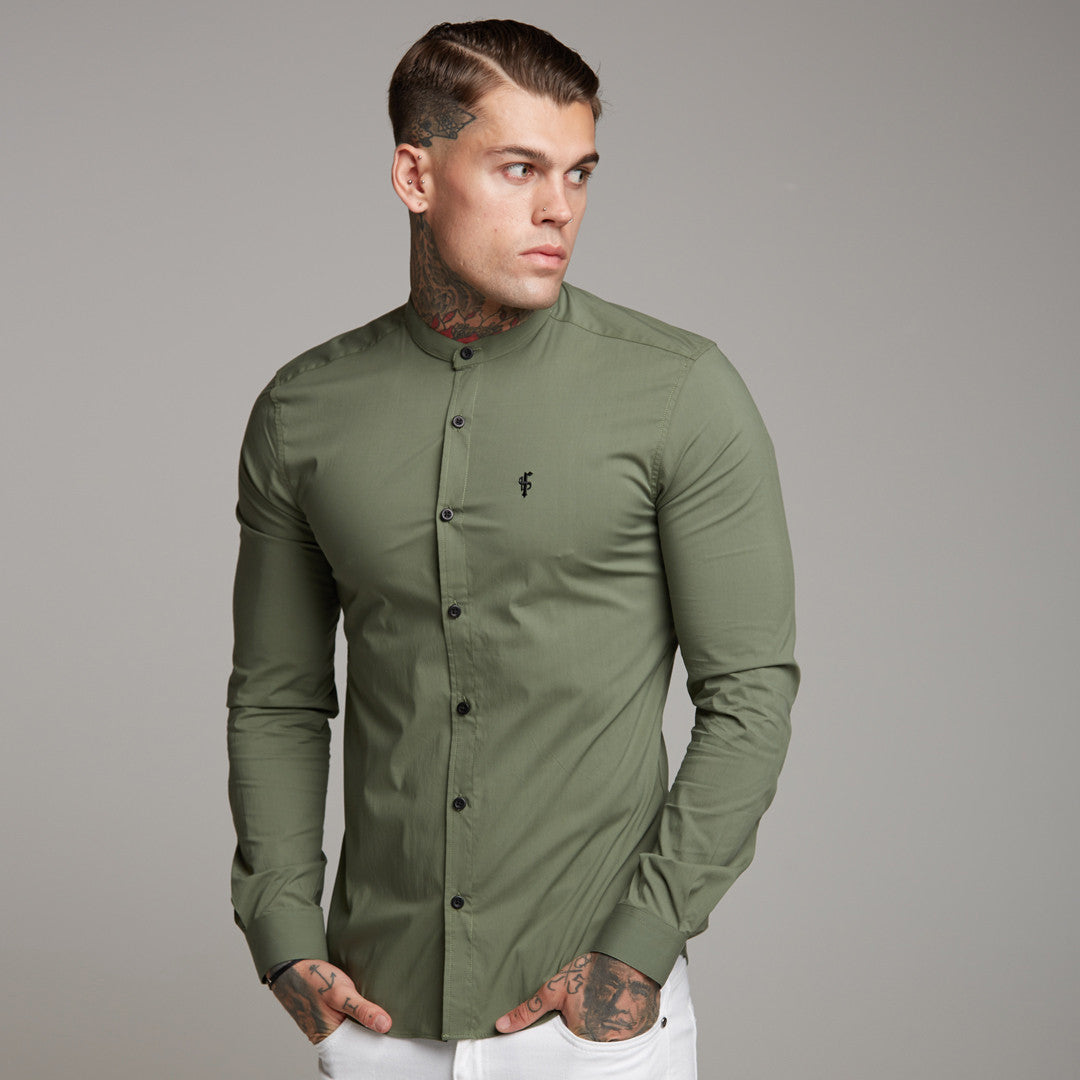 Super Slim Stretch Classic Khaki Grandad Collar - FS296