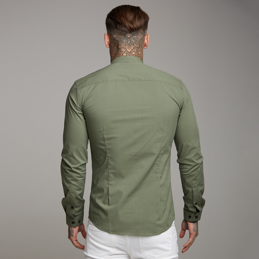 Super Slim Stretch Classic Khaki Grandad Collar - FS296