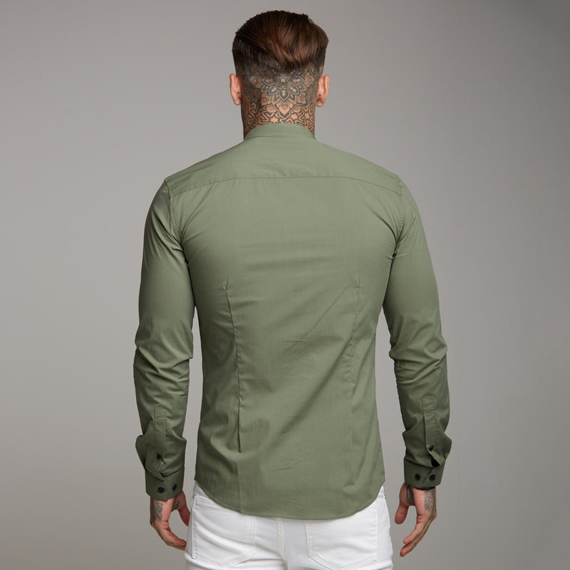 Father Sons Super Slim Stretch Classic Khaki Grandad Collar - FS296