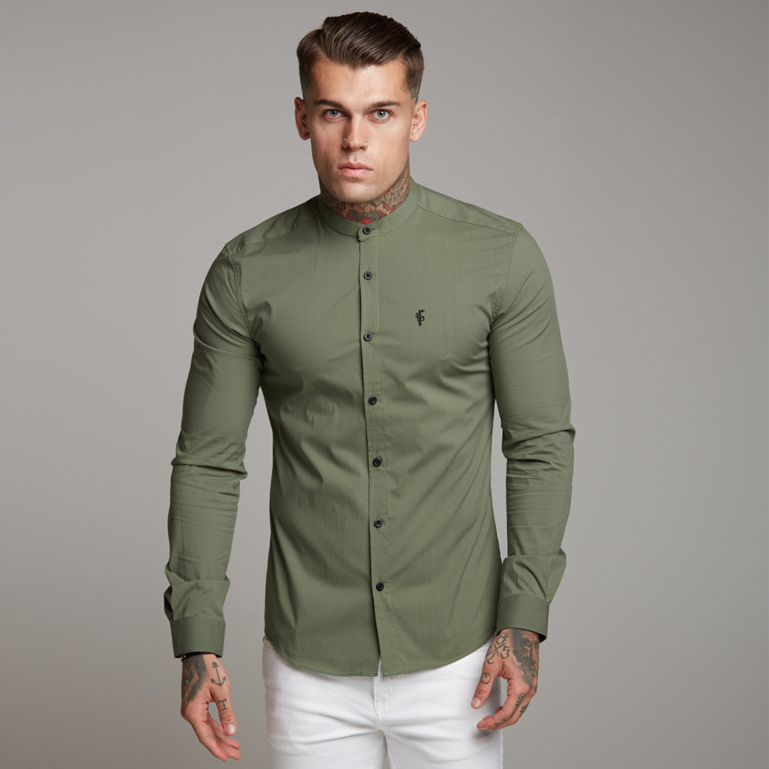 Super Slim Stretch Classic Khaki Grandad Collar - FS296