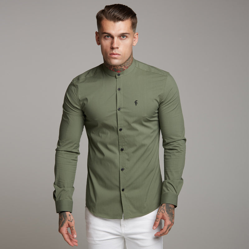 Father Sons Super Slim Stretch Classic Khaki Grandad Collar - FS296