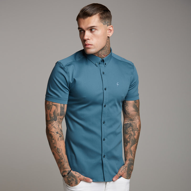 Father Sons Super Slim Stretch Teal Denim Short Sleeve - FS328