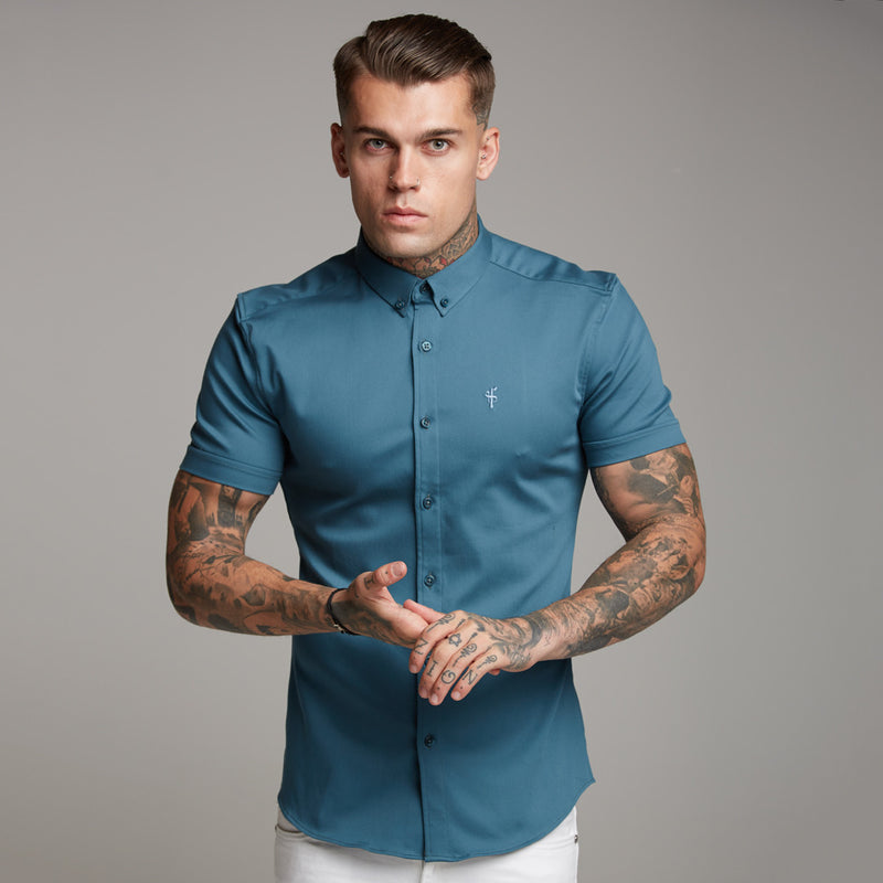 Father Sons Super Slim Stretch Teal Denim Short Sleeve - FS328