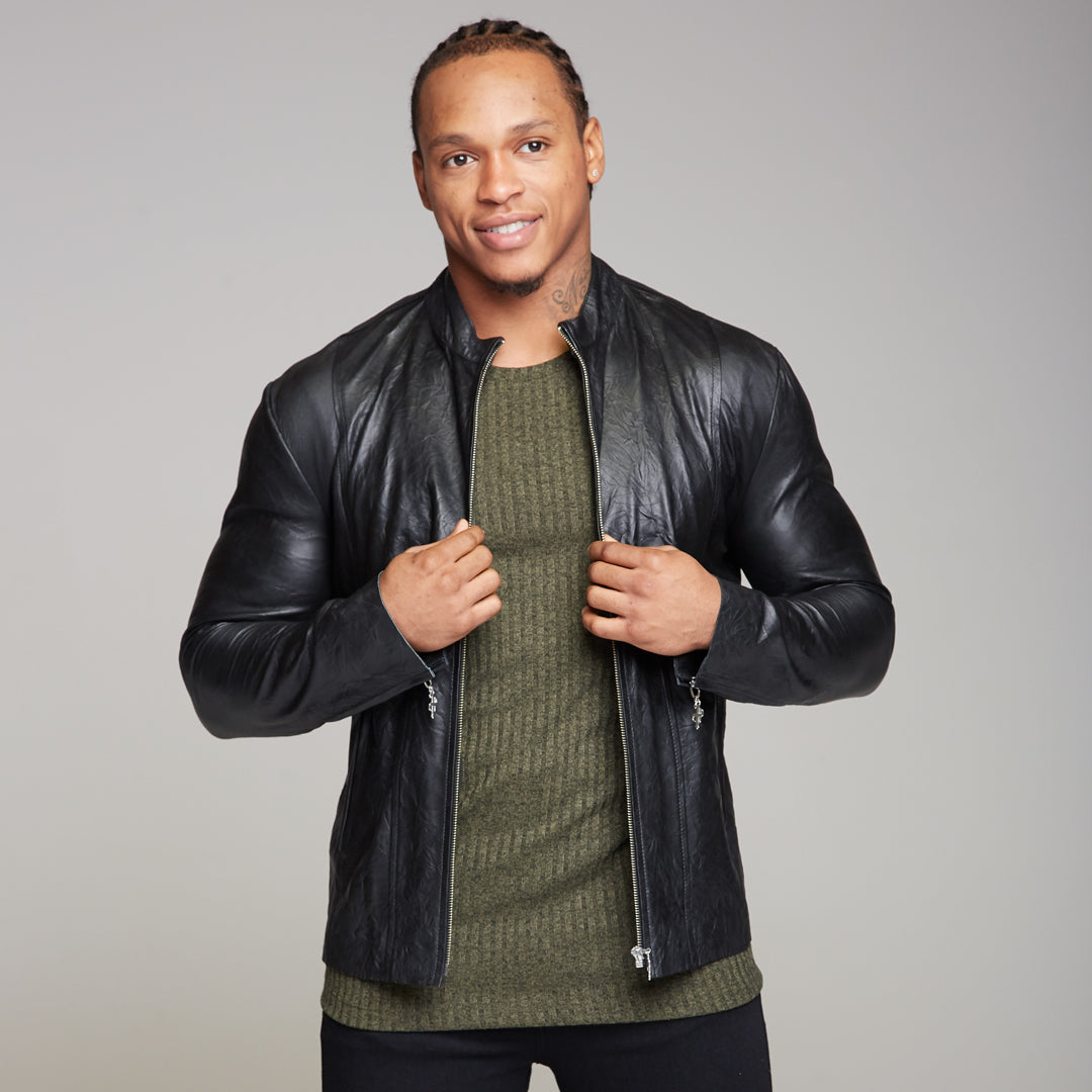 Black Lambs Leather Jacket - FSH163