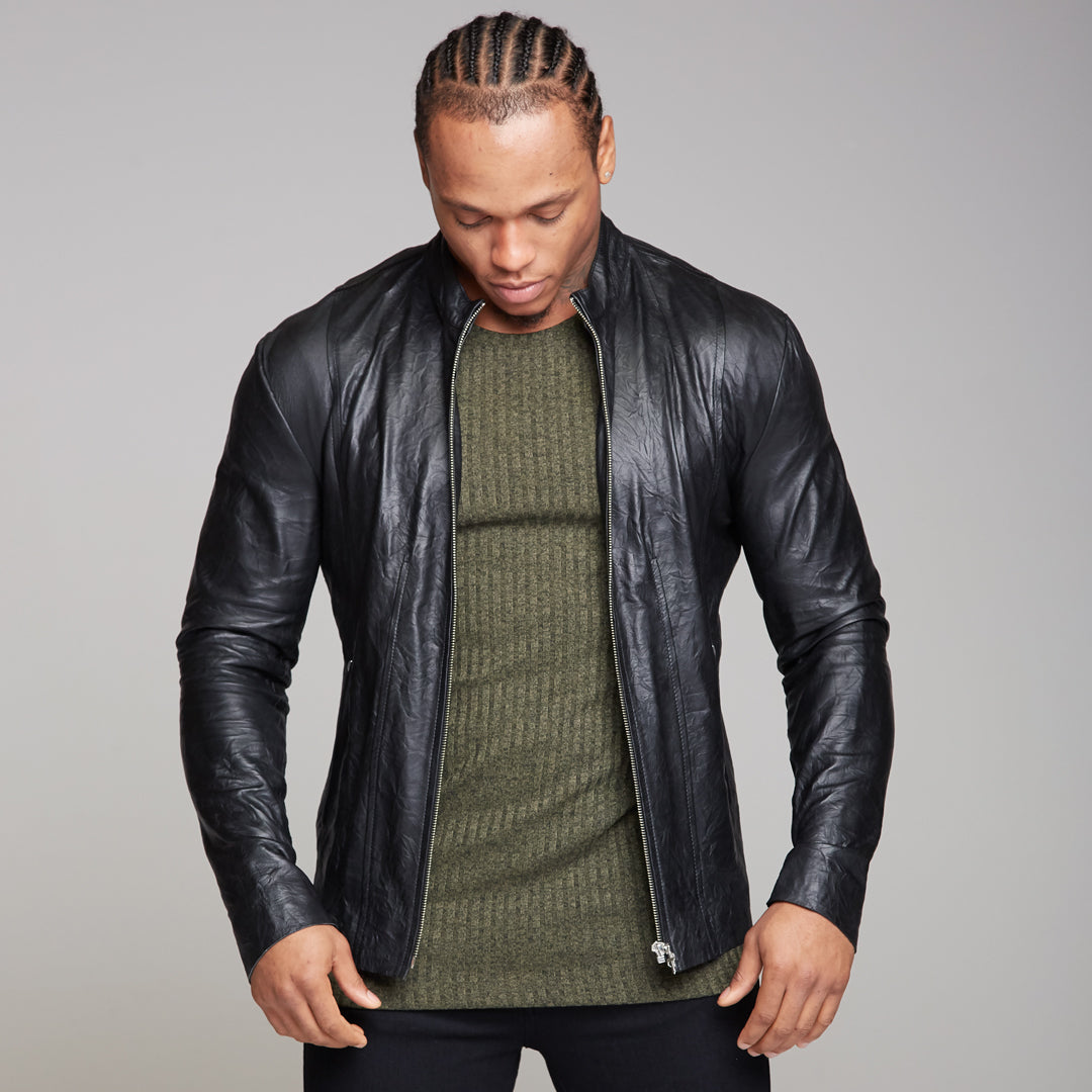 Black Lambs Leather Jacket - FSH163