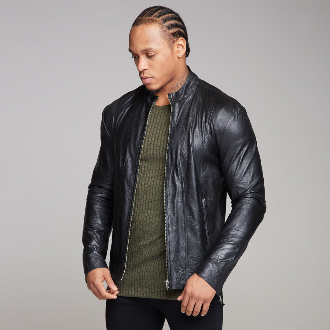 Black Lambs Leather Jacket - FSH163