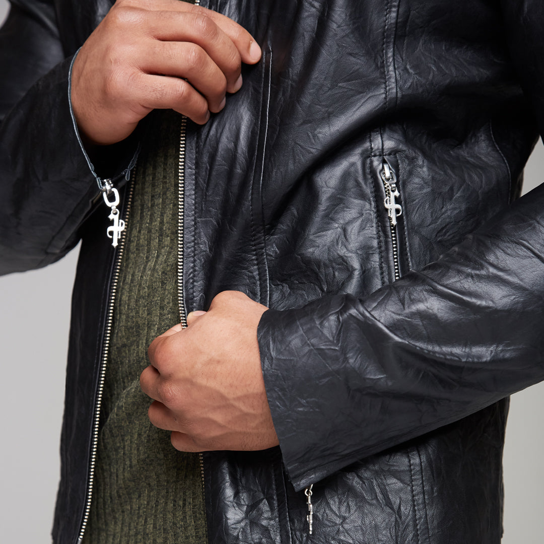 Black Lambs Leather Jacket - FSH163