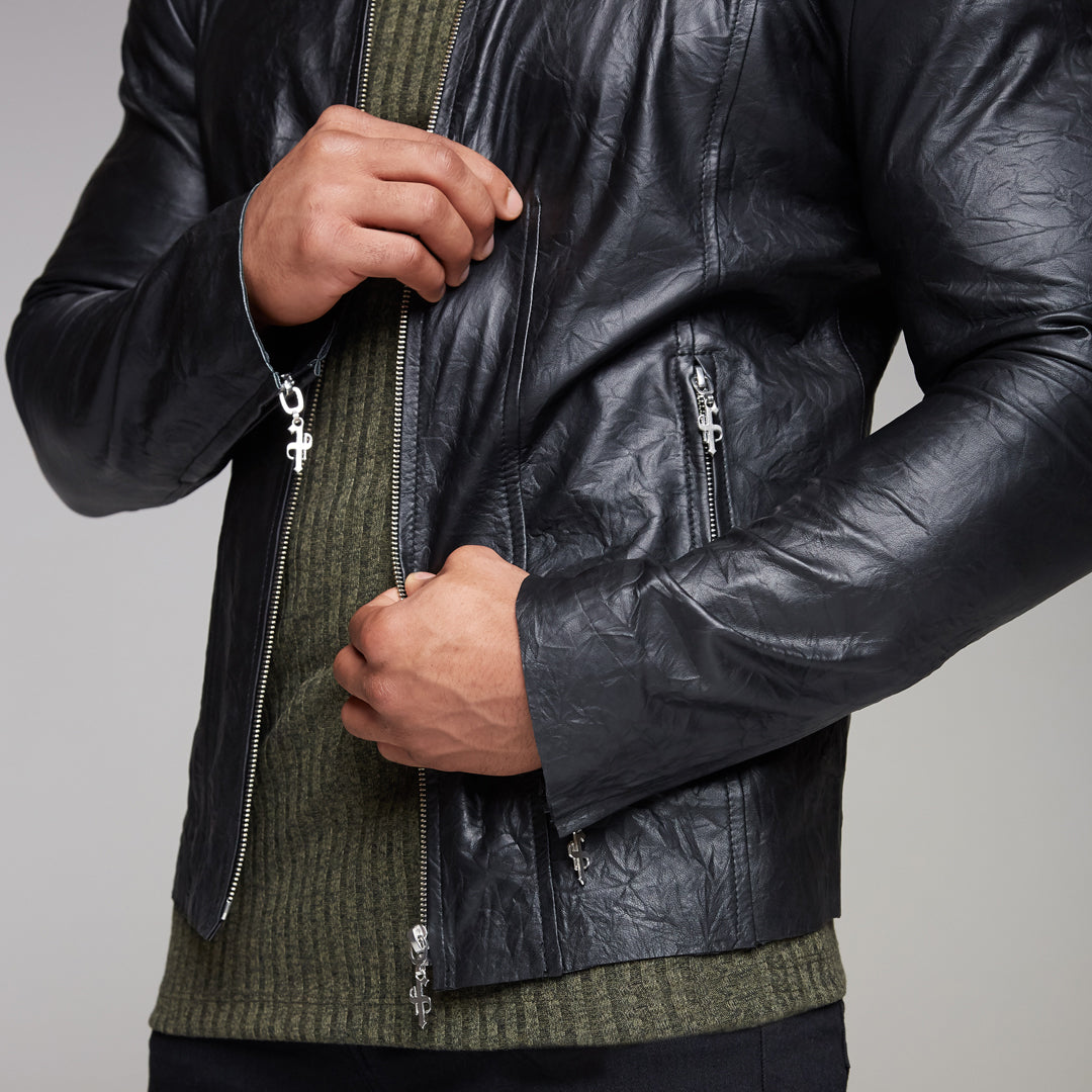 Black Lambs Leather Jacket - FSH163