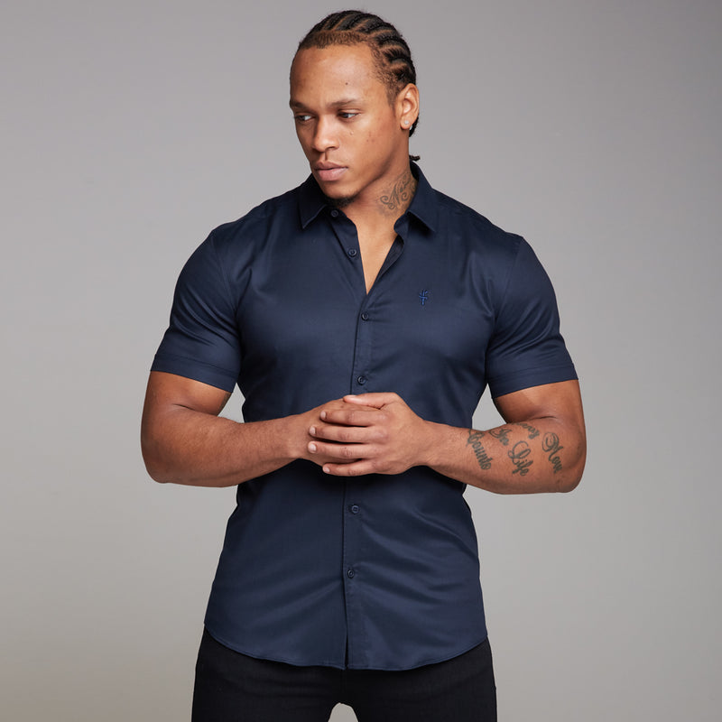 Father Sons Super Slim Luxe Ultra Stretch Classic Navy Short Sleeve -  FS330