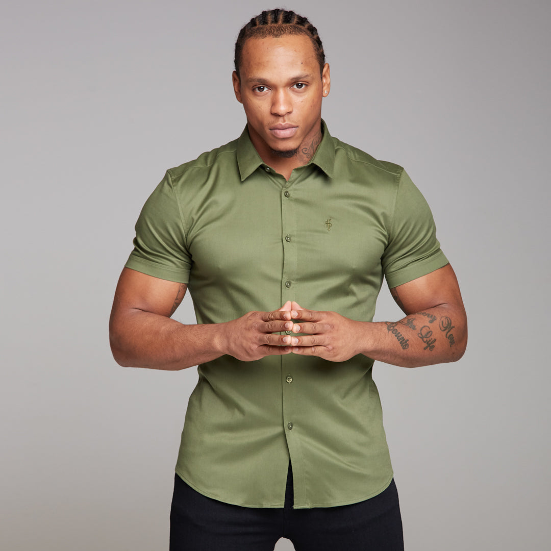 Super Slim Luxe Ultra Stretch Classic Khaki Short Sleeve -  FS338