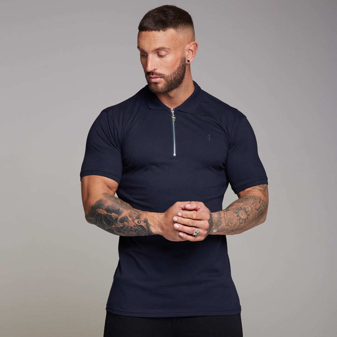 Classic Navy Zipped Polo Shirt - FSH029