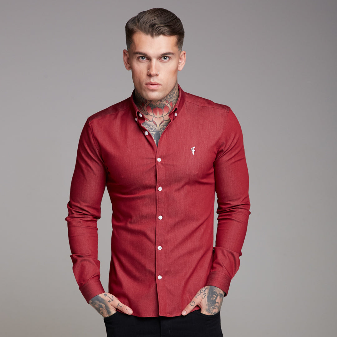 Super Slim Stretch Oxblood Denim Long Sleeve - FS339