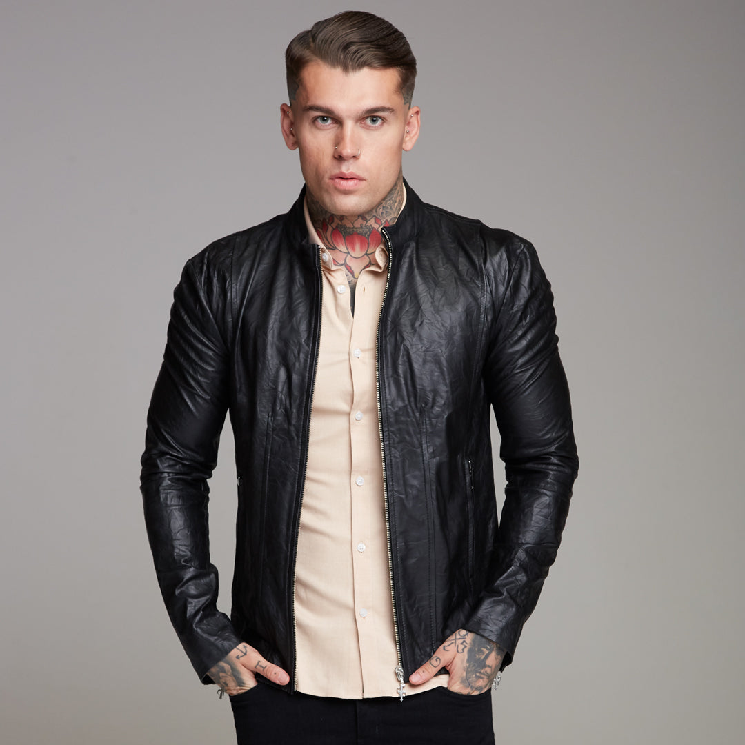 Black Lambs Leather Jacket - FSH163