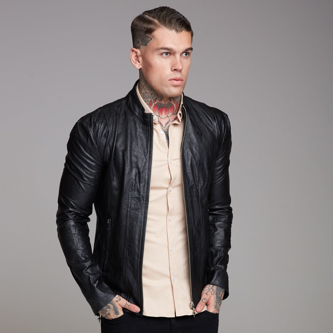 Black Lambs Leather Jacket - FSH163